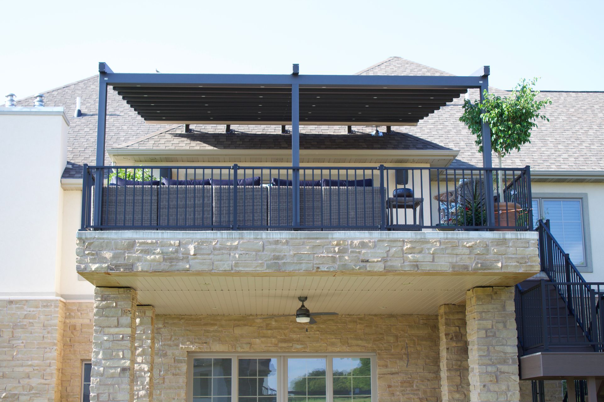 There is a large balcony with a canopy over it - Freehold, NJ - Awning Design Inc