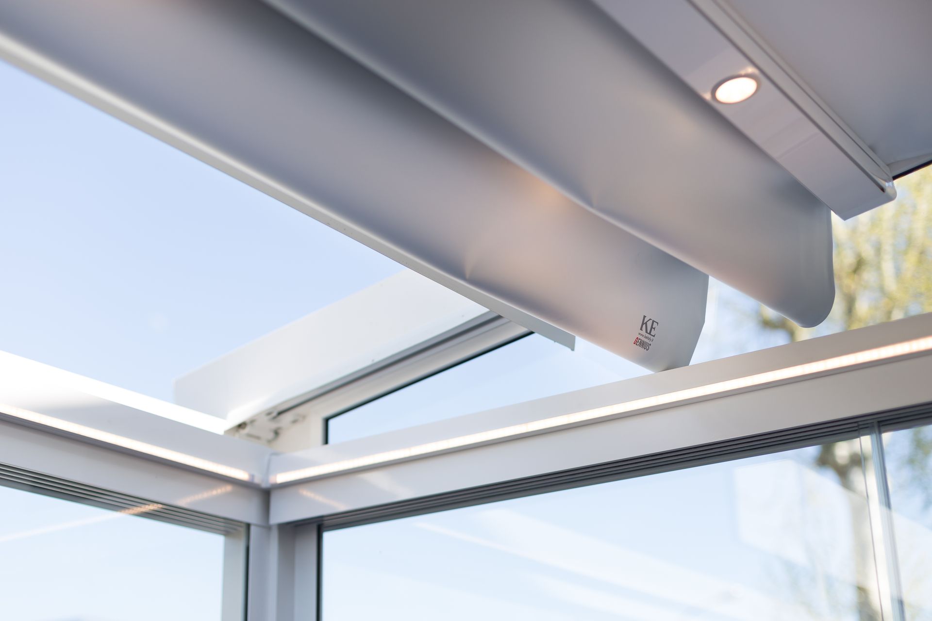 A close up of the ceiling of a building with a lot of windows - Freehold, NJ - Awning Design Inc