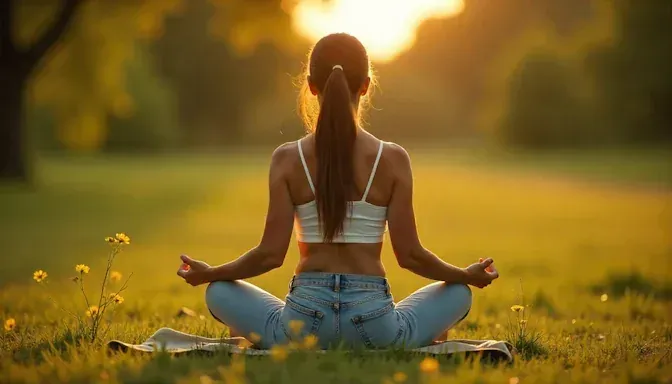 Young woman meditating sitting in a park with her legs crossed in Laredo TX