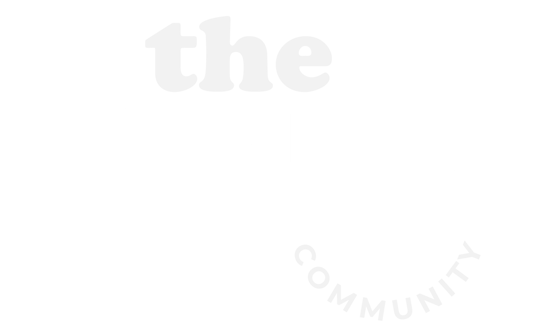 The word community is written in white on a white background.