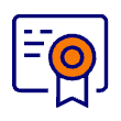 Certificate with an orange seal, indicating achievement or recognition.