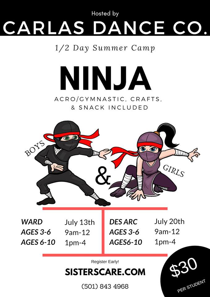 A poster for a ninja summer camp for boys and girls.