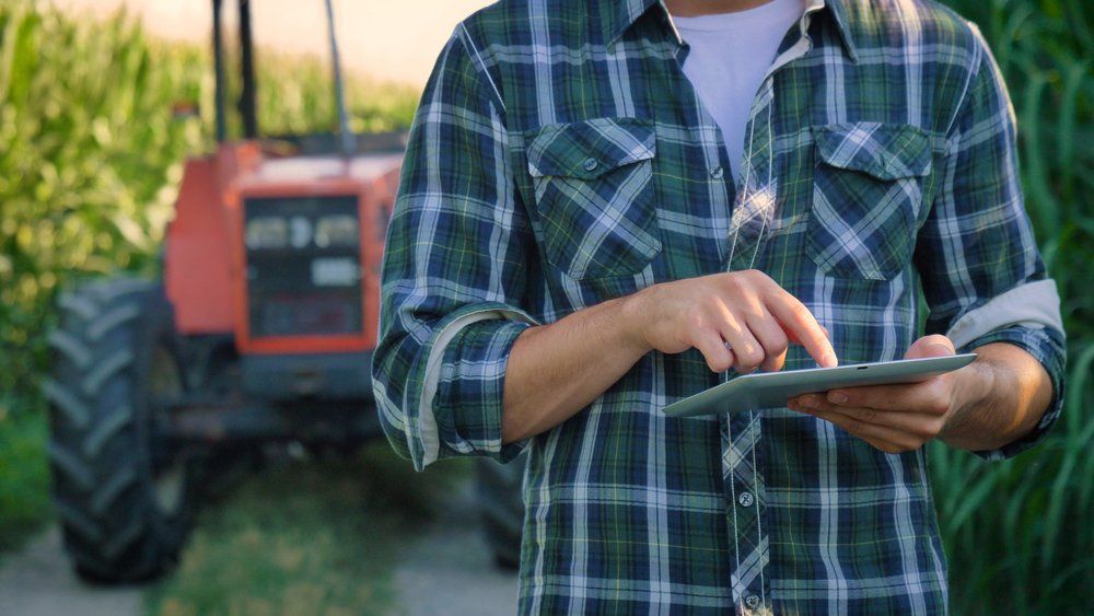 Young Farmer Looking At Tablet — Insurance Services in Rockhampton, QLD