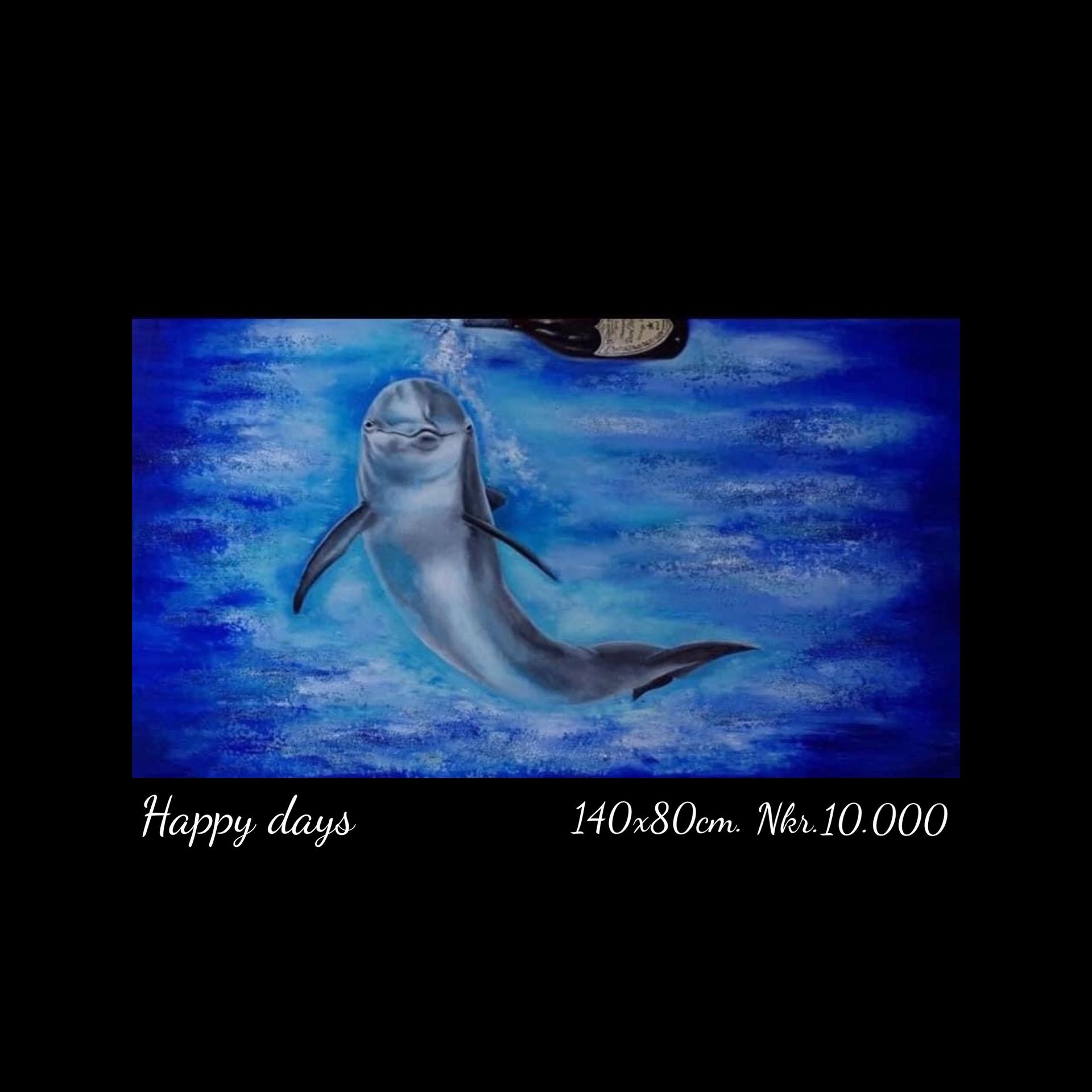 A painting of a dolphin swimming in the ocean.
