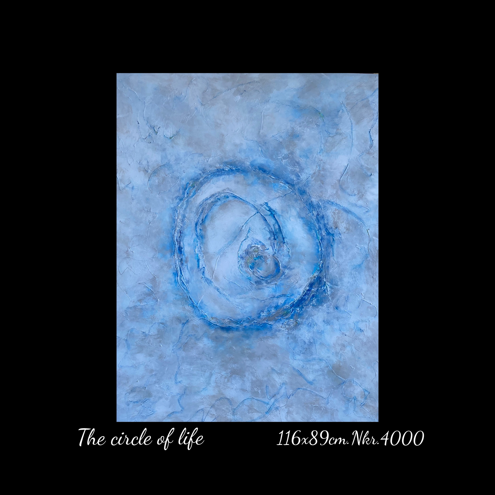 A painting of a blue circle with the words the circle of life below it