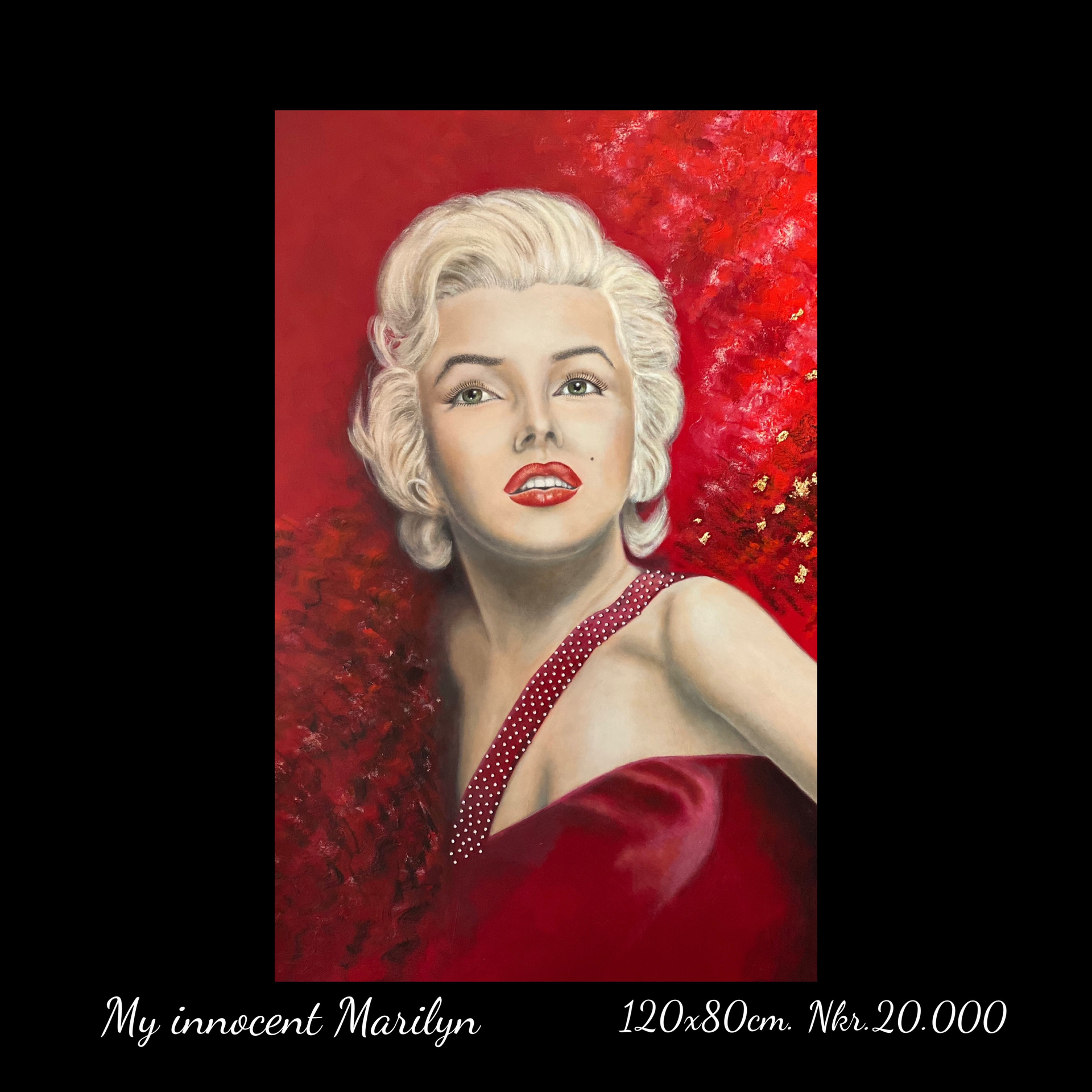 A painting of marilyn monroe in a red dress