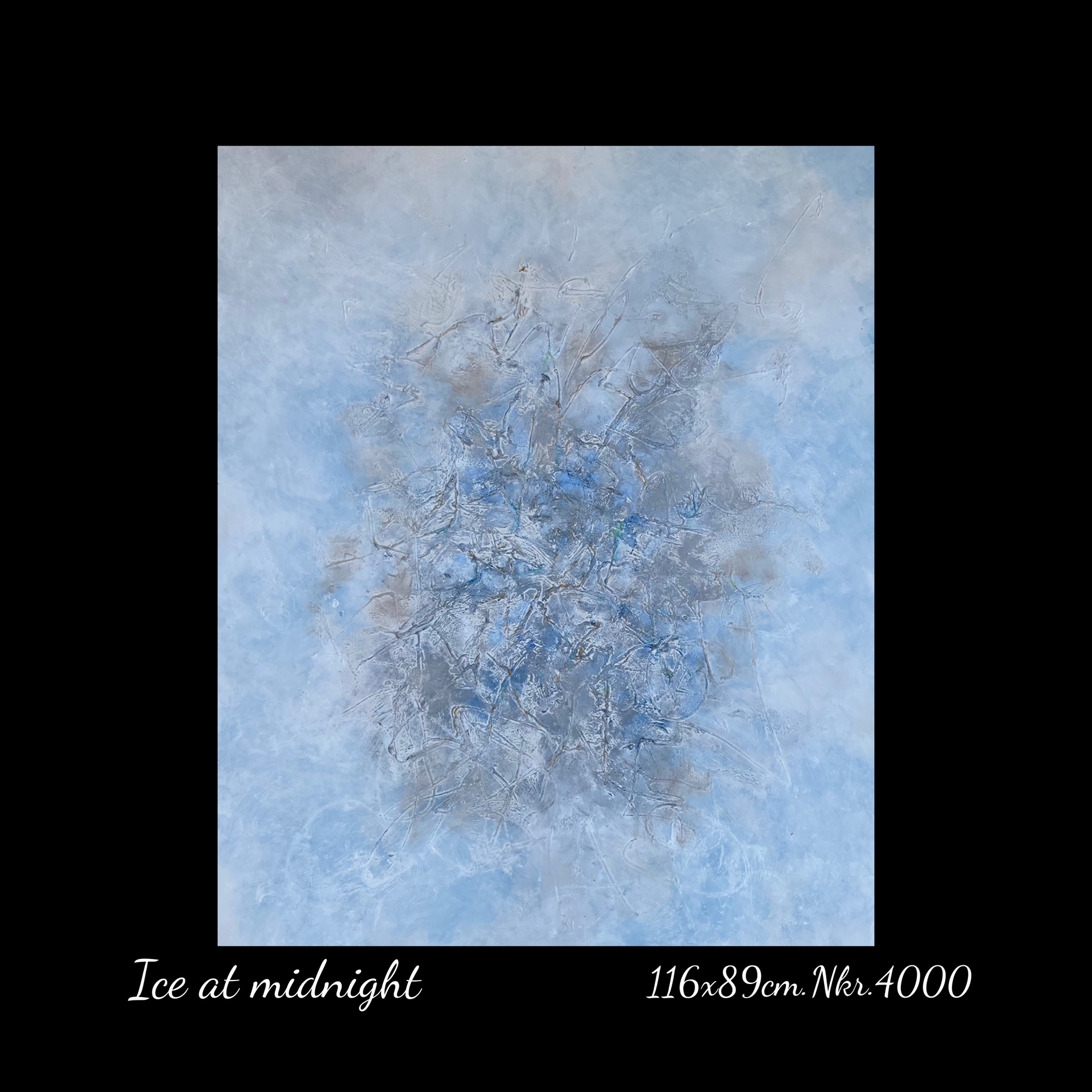 A painting of ice at midnight with a black background