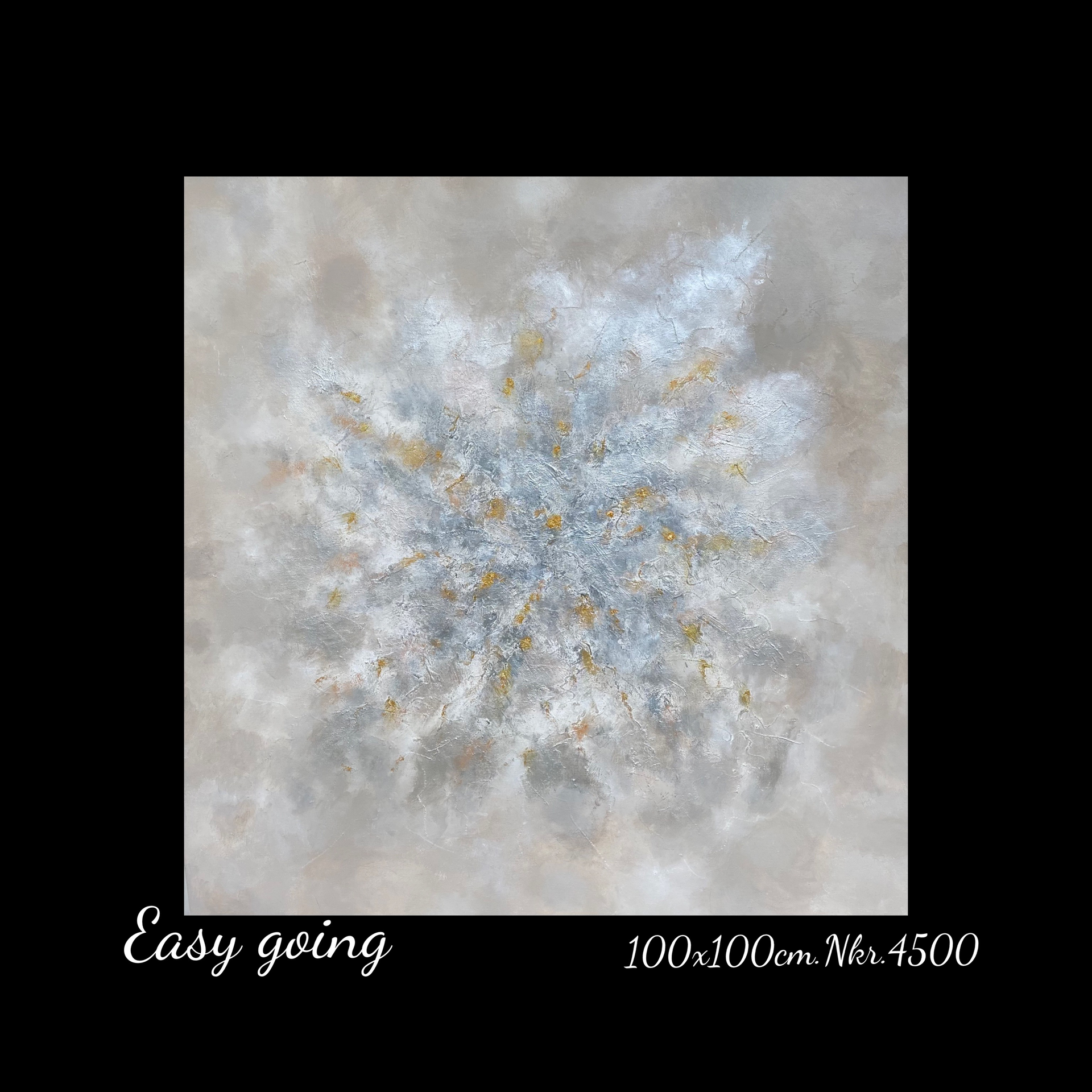 It is a painting of a snowflake on a black background.