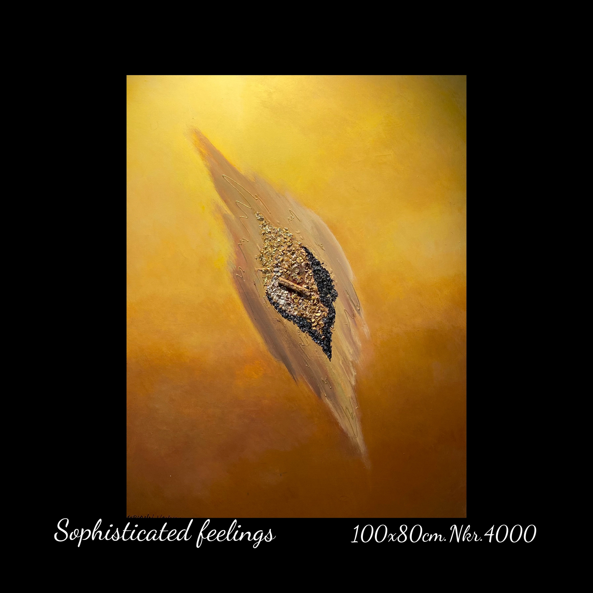 A painting of a leaf with the words sophisticated feelings on the bottom