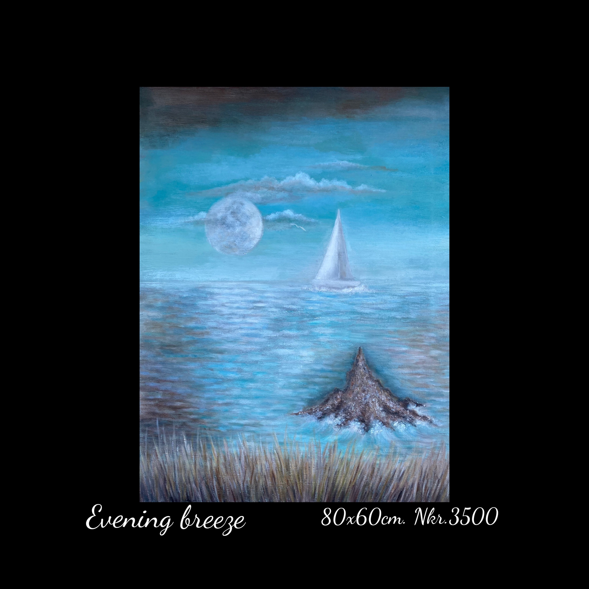 A painting of a sailboat in the ocean at night