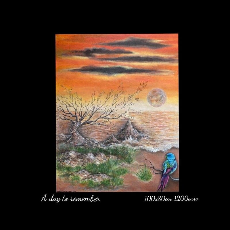 A painting of a bird on a beach with the words a day to remember