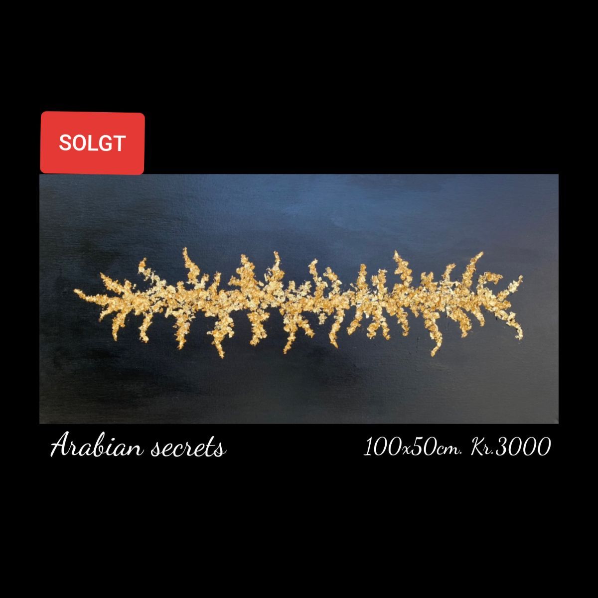 A black and gold painting with the words arabian secrets on it