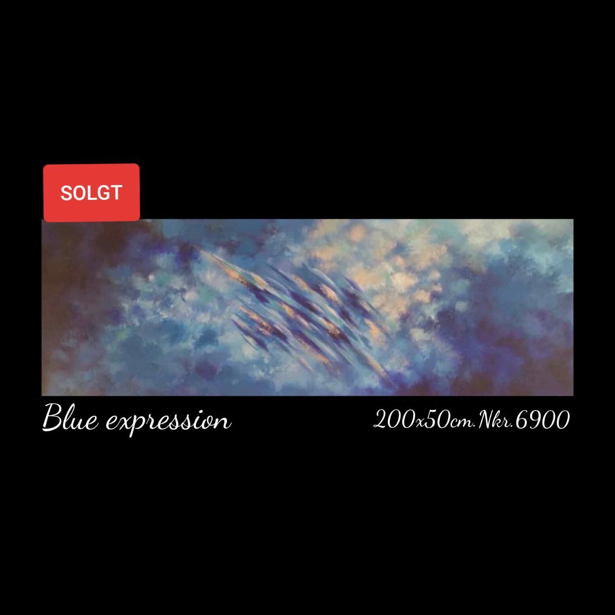 A painting of a blue sky with clouds is for sale.