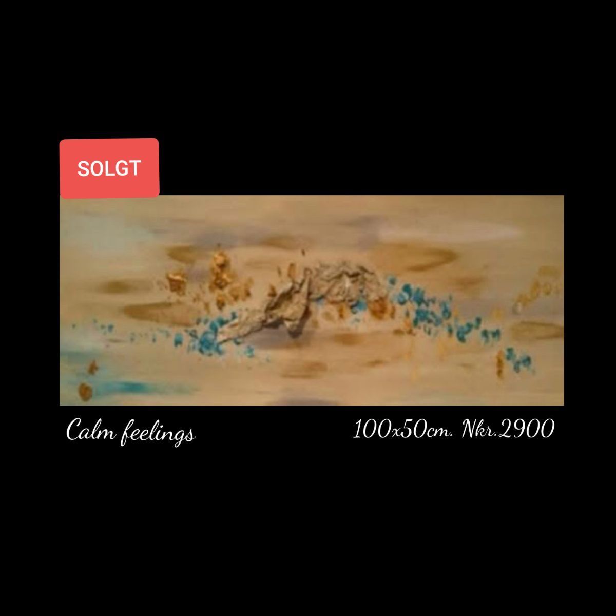 A painting with a red sign that says sold on it.