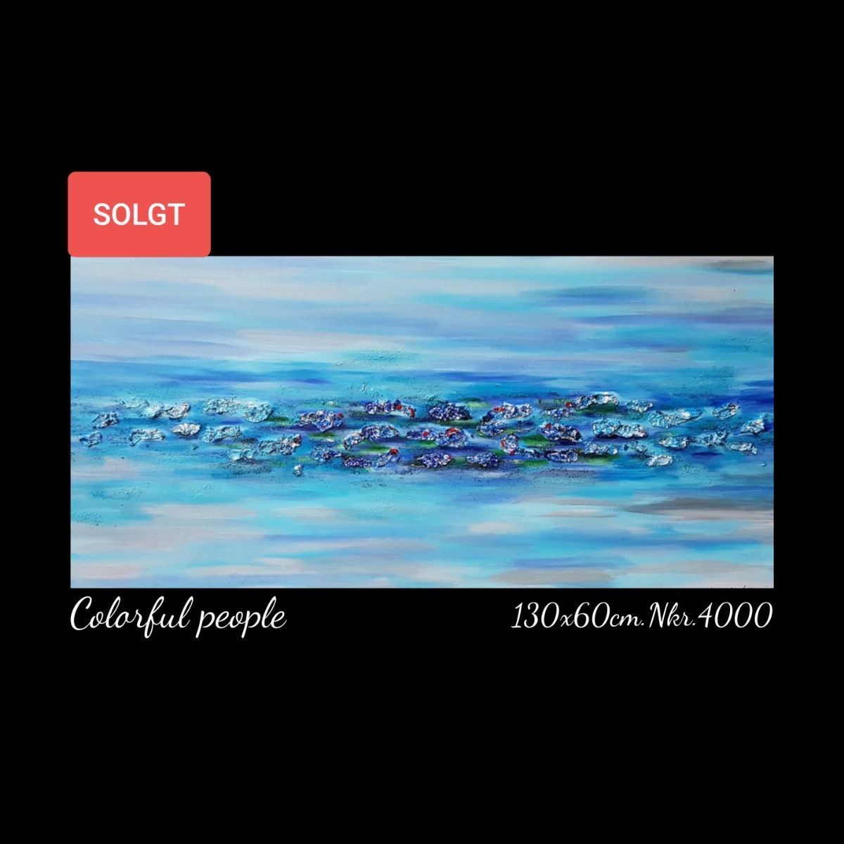A painting of a group of people swimming in the water