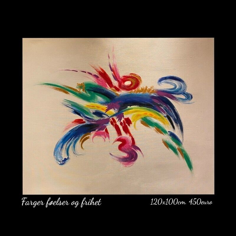 A colorful painting that says farger faelser og frihet