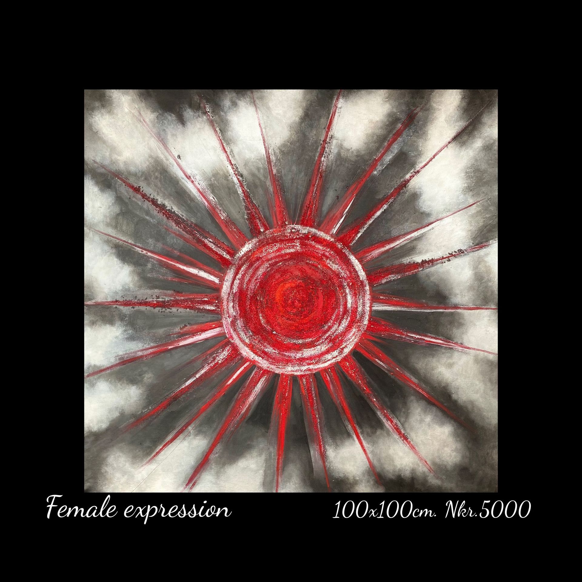 A female expression painting of a red sun