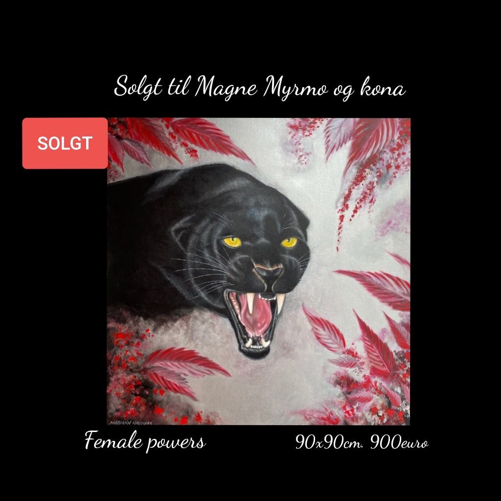 A painting of a black panther with its mouth open