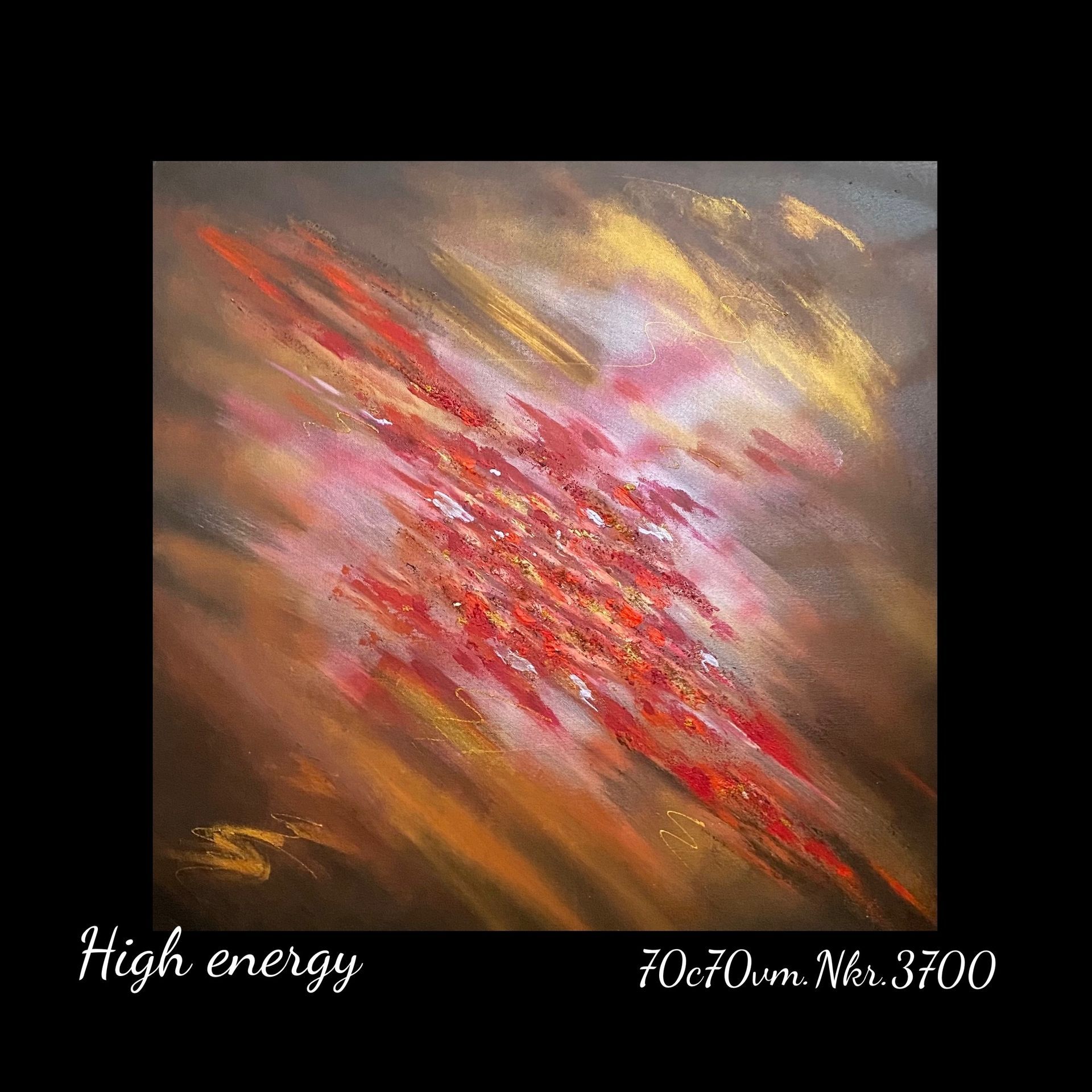 A painting that says high energy on it