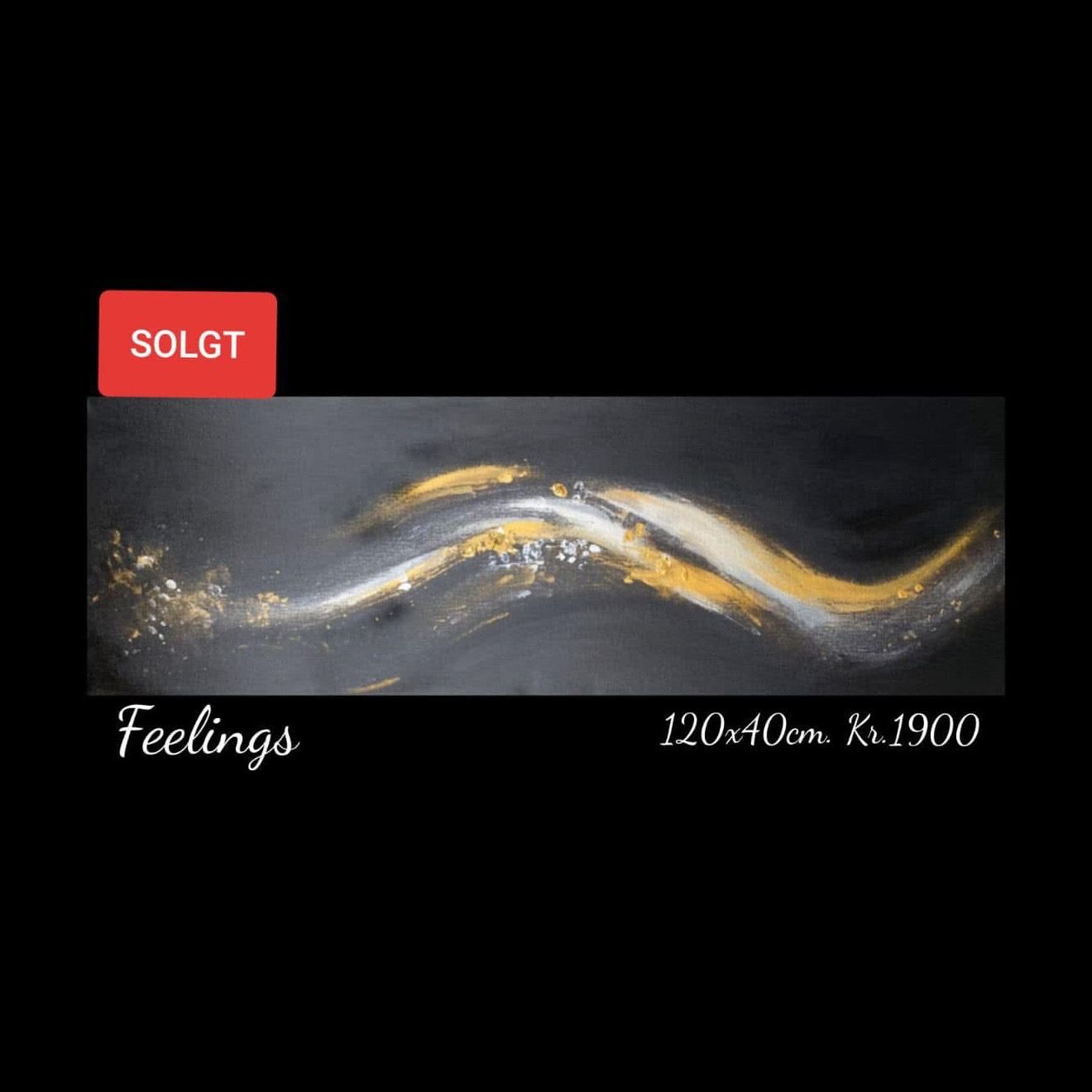 A black and gold painting with the words feelings on it
