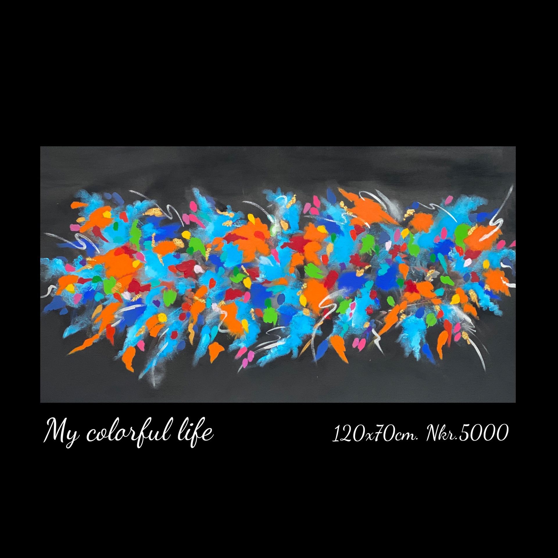 A colorful painting is titled my colorful life