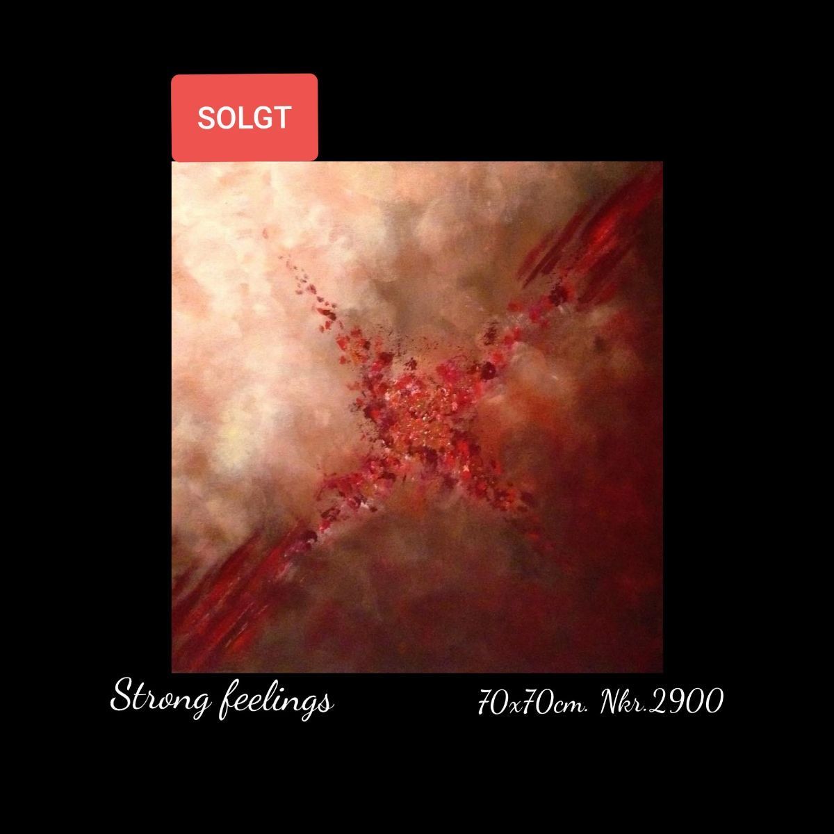 A picture of a painting that says strong feelings on it