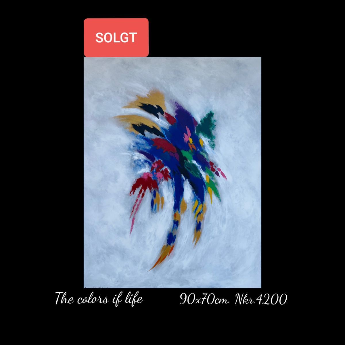 A painting of a colorful bird is for sale