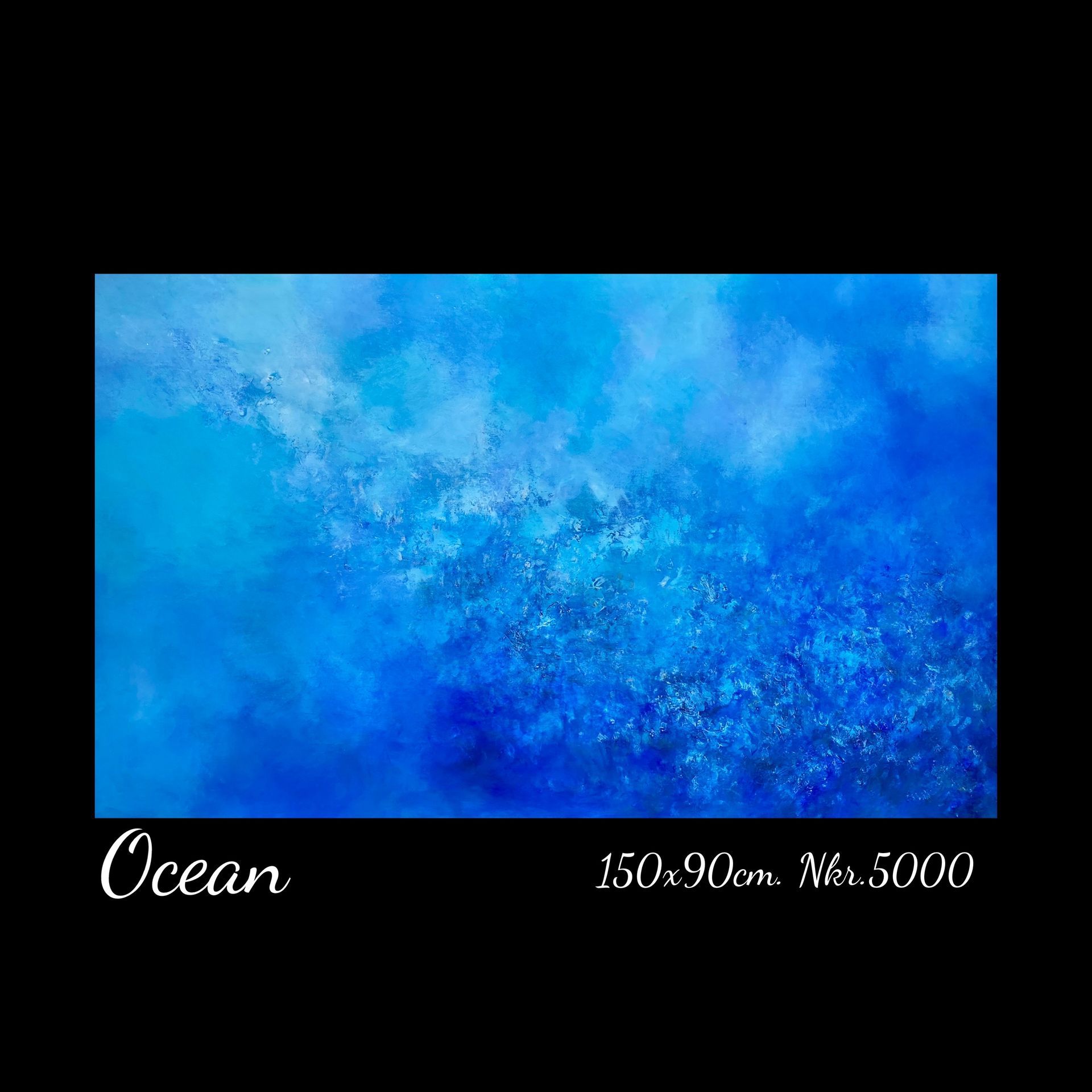 It is a painting of the ocean with a black background.
