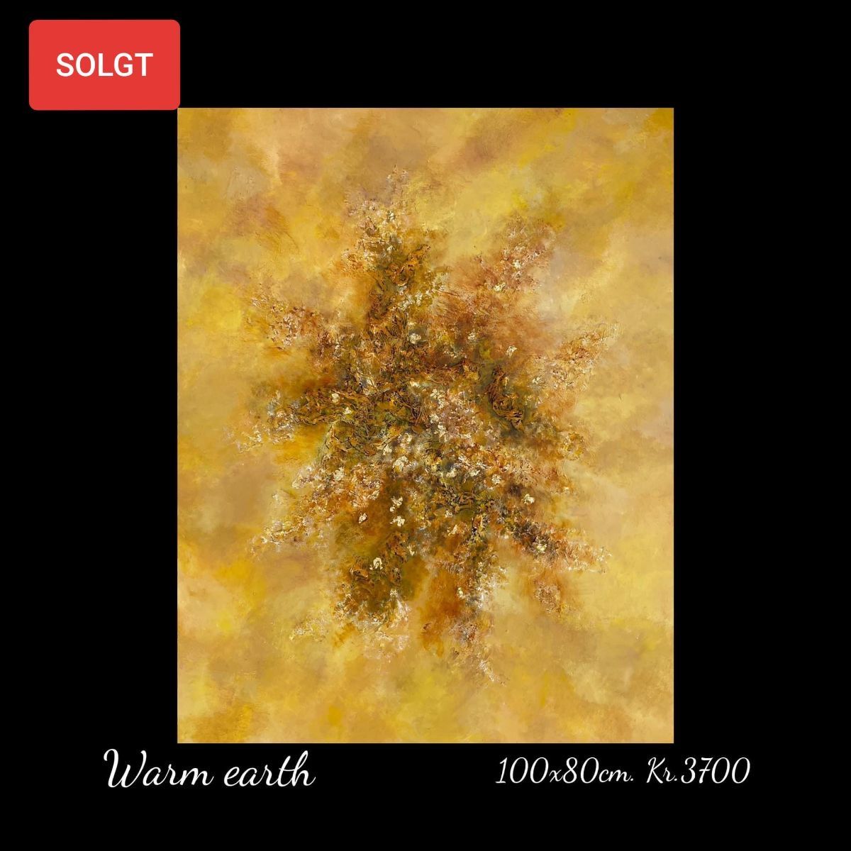 A painting of a flower on a yellow background is sold