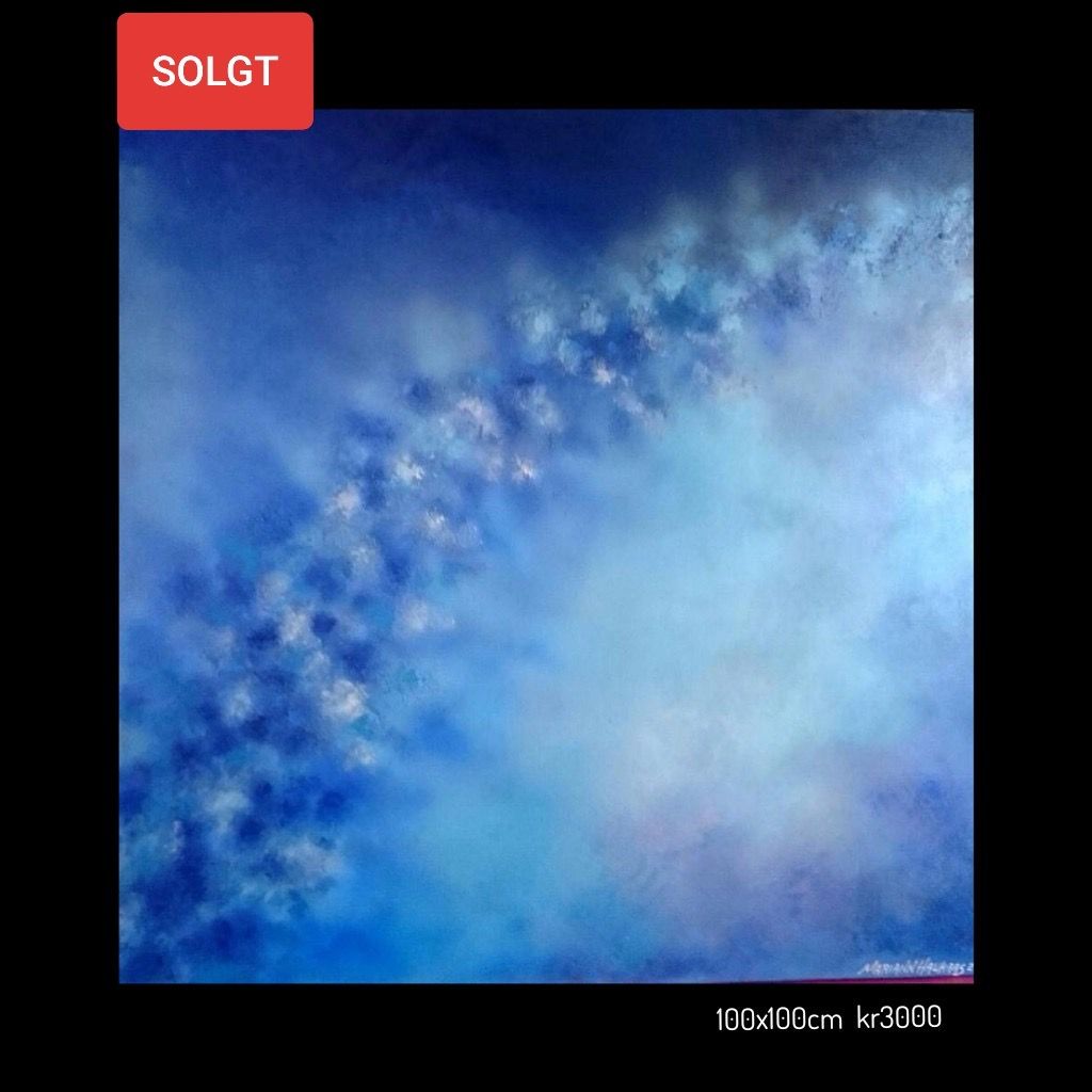 A painting of a blue sky with white clouds is for sale
