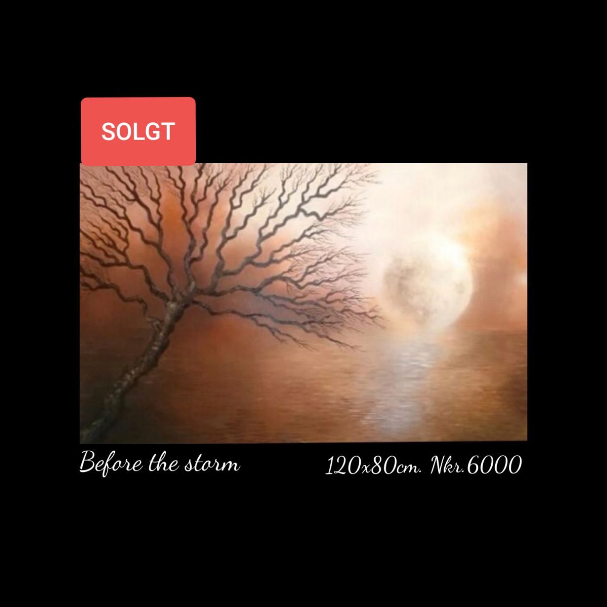 A painting of a tree with a full moon in the background