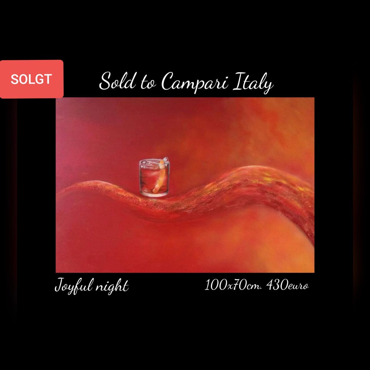 A painting of a peach with a glass of wine on it is sold to campari italy