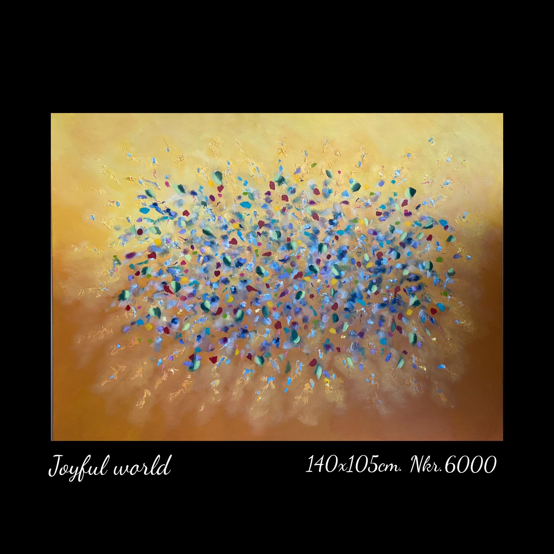 A painting with the words joyful world on it