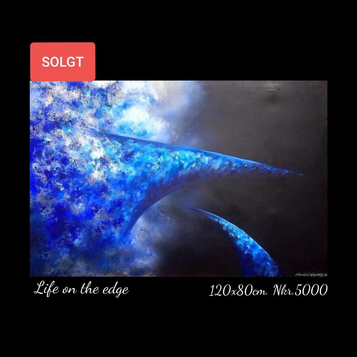 A painting of a blue starfish is for sale.