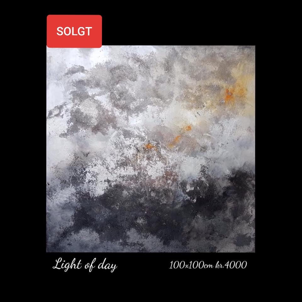 A painting of a cloudy sky with the title light of day