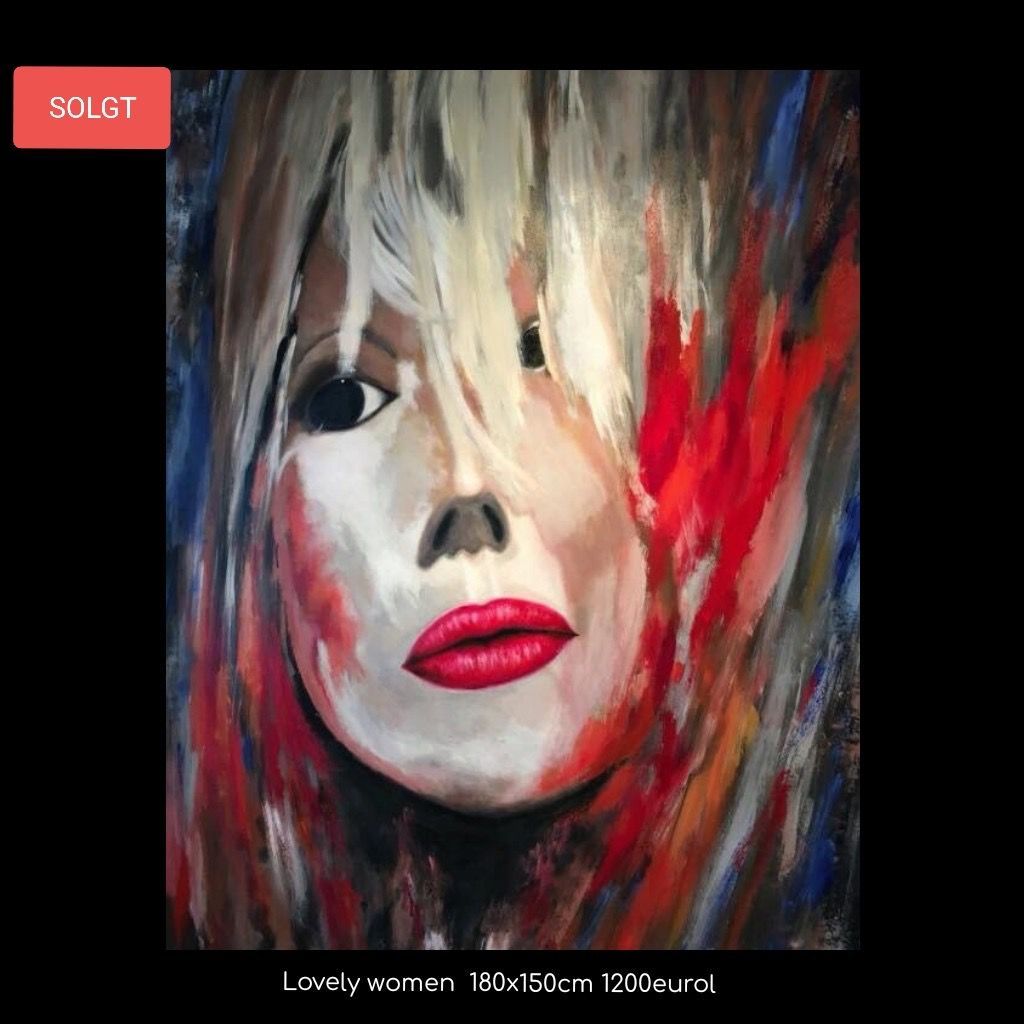 A painting of a woman with red lips is for sale
