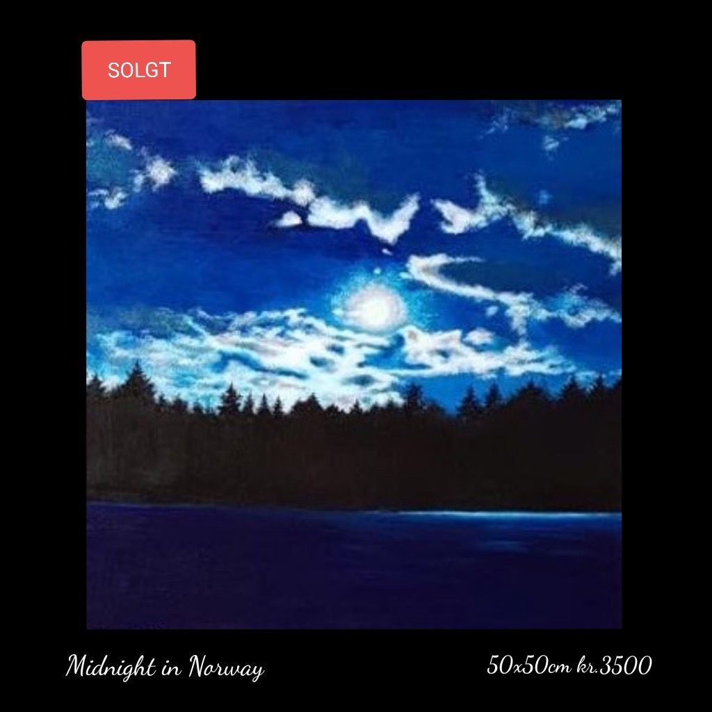 A painting of a full moon over a lake in norway
