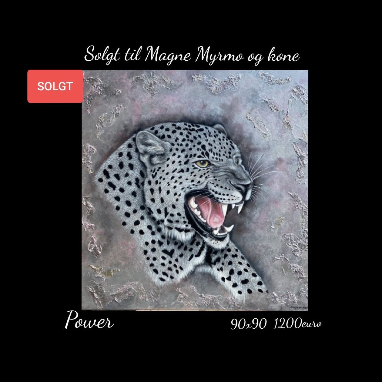 A painting of a leopard with its mouth open is for sale