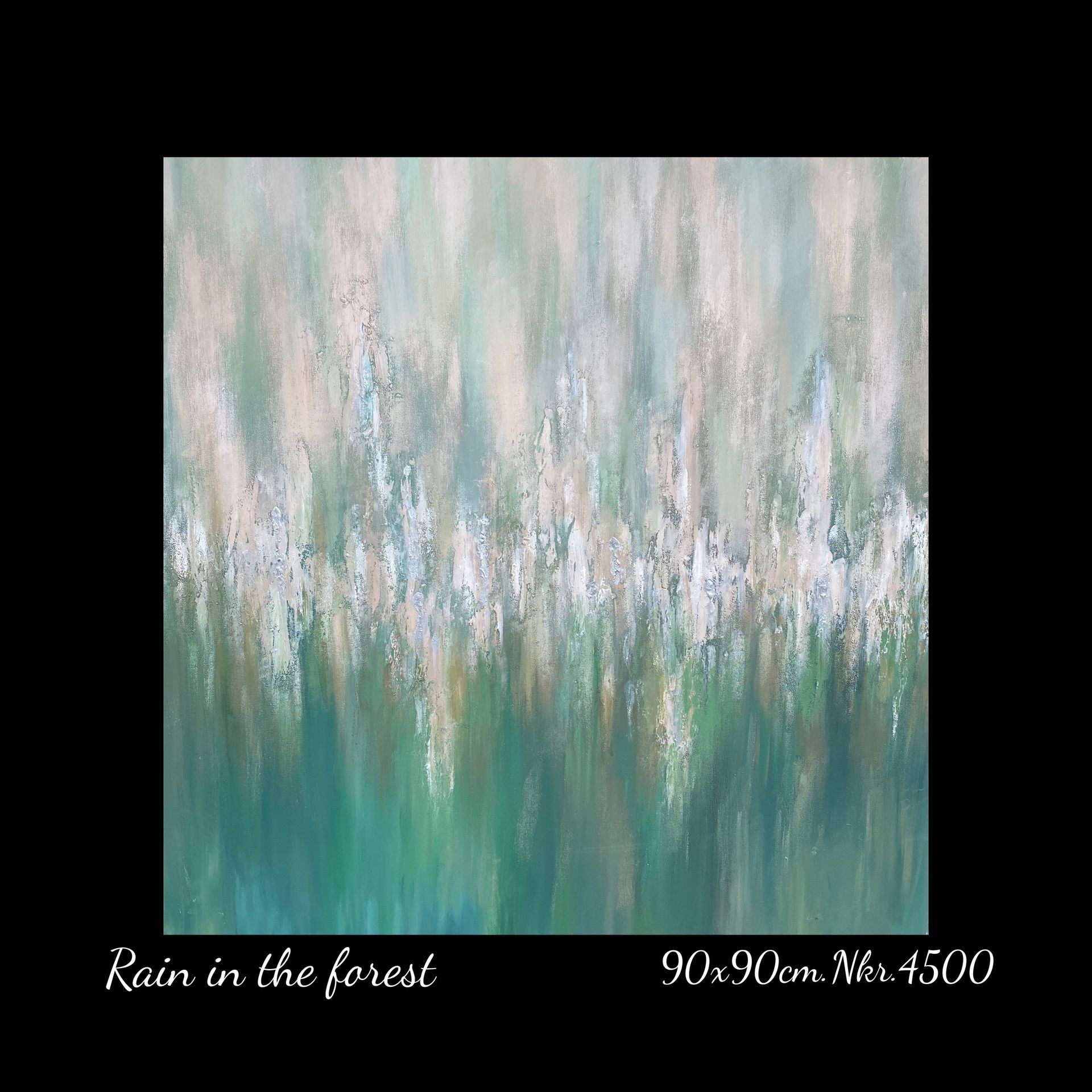 A painting of rain in the forest with a black background