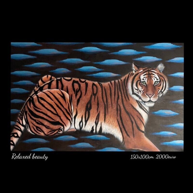 A painting of a tiger is titled restored beauty