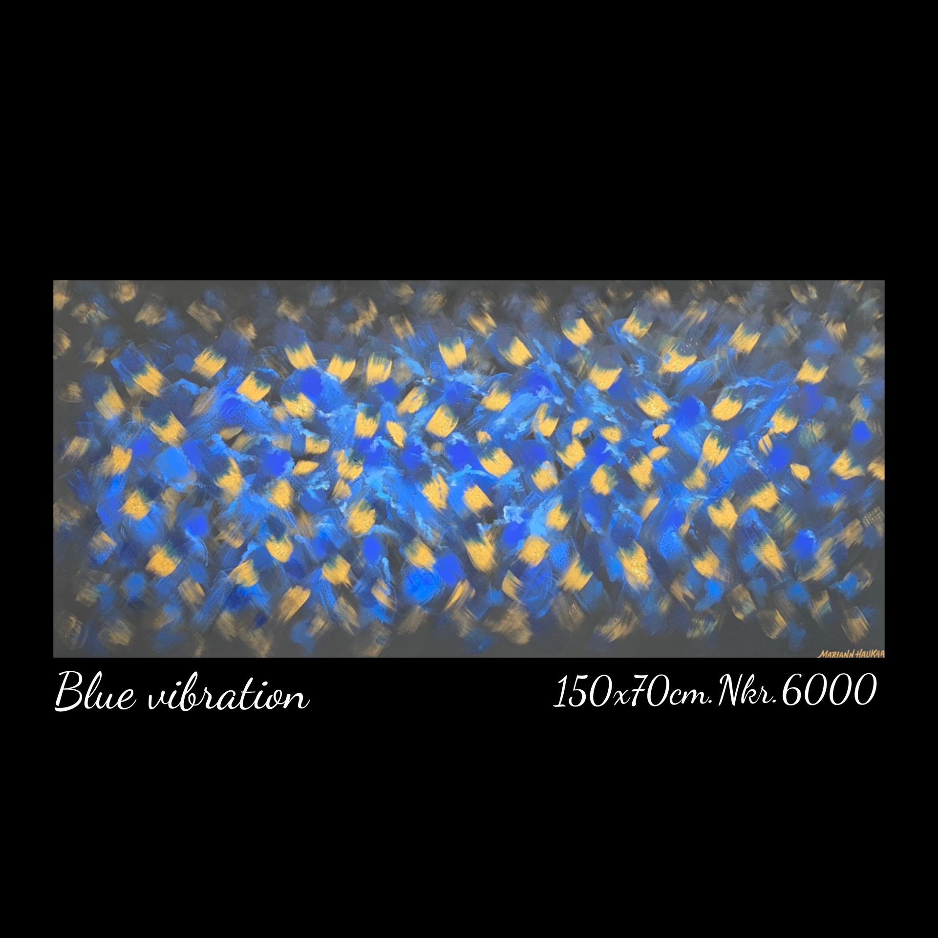 A blue and gold painting with the words blue vibration on the bottom