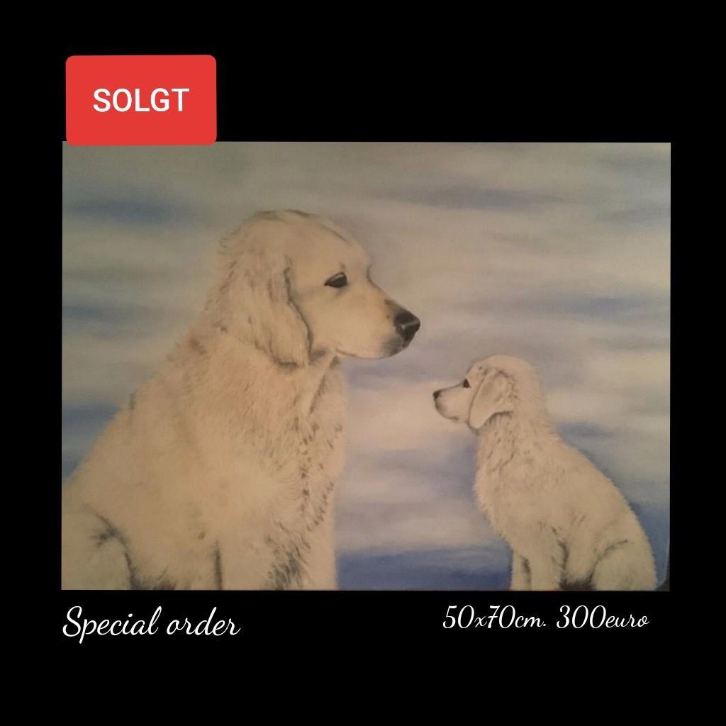 A special order painting of a mother dog and her puppy