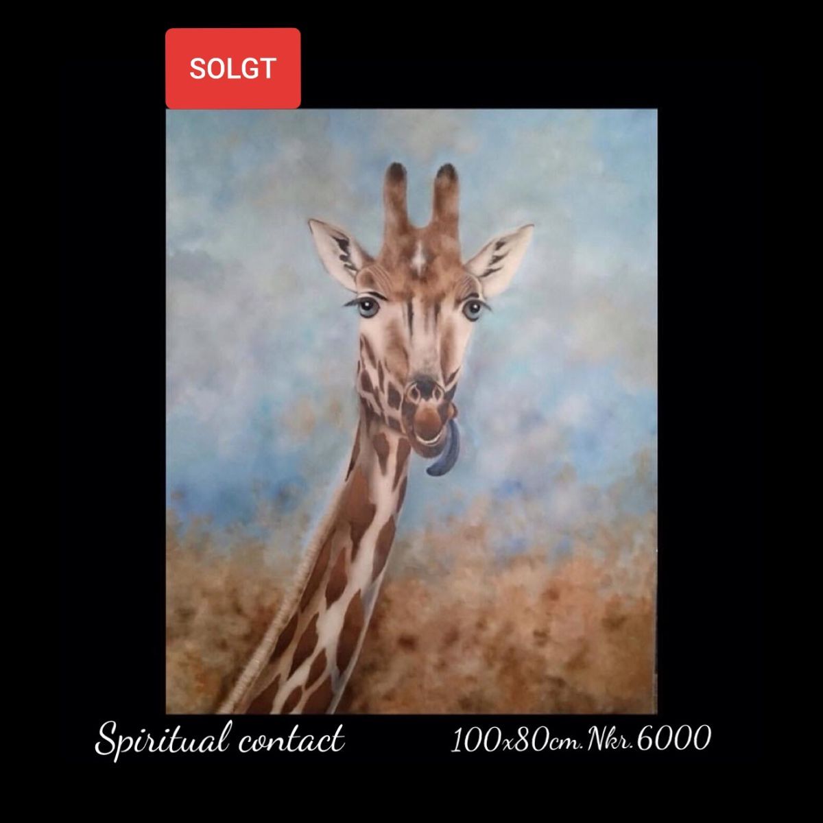 A painting of a giraffe is being sold by spiritual contact