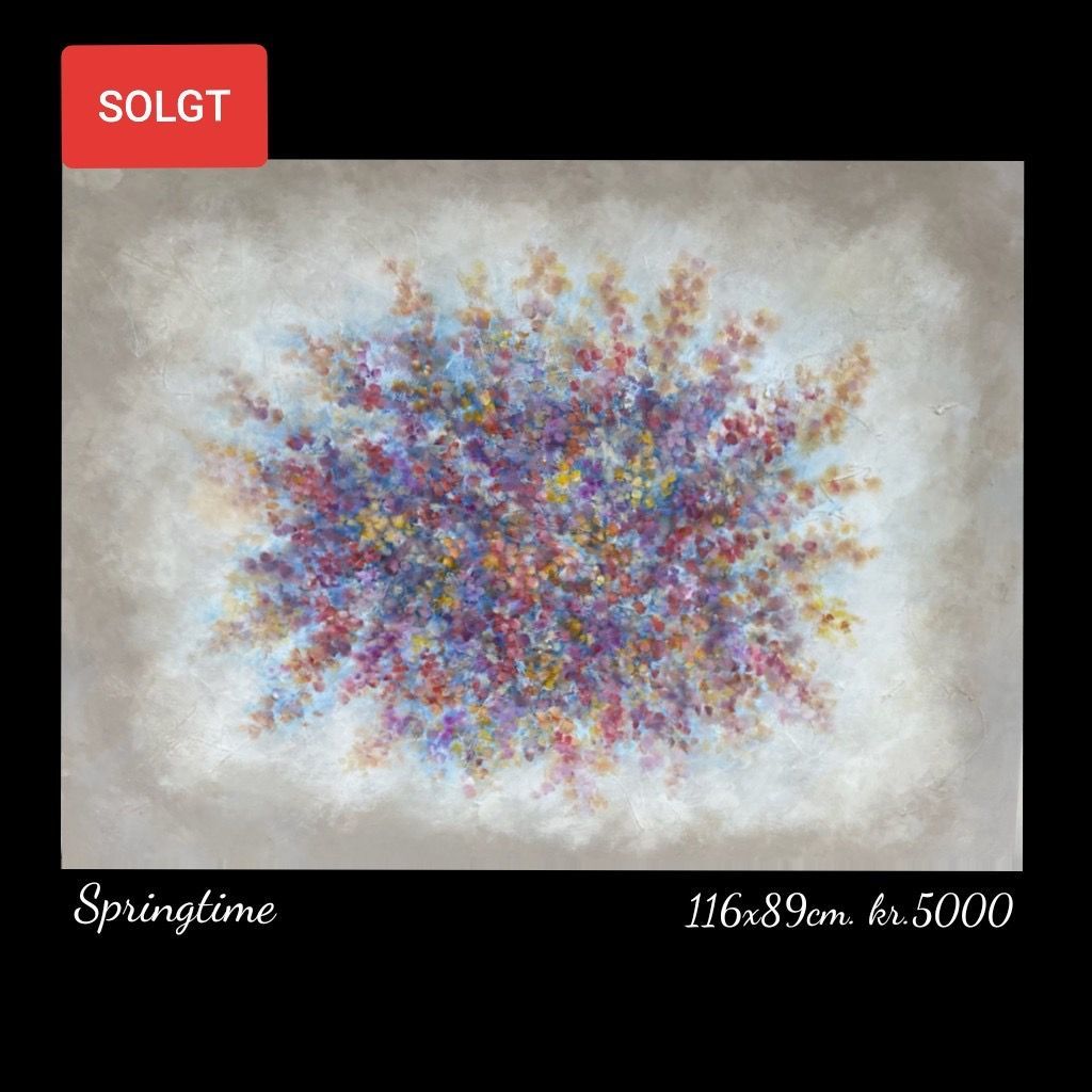 A painting of a bunch of colorful flowers is for sale.