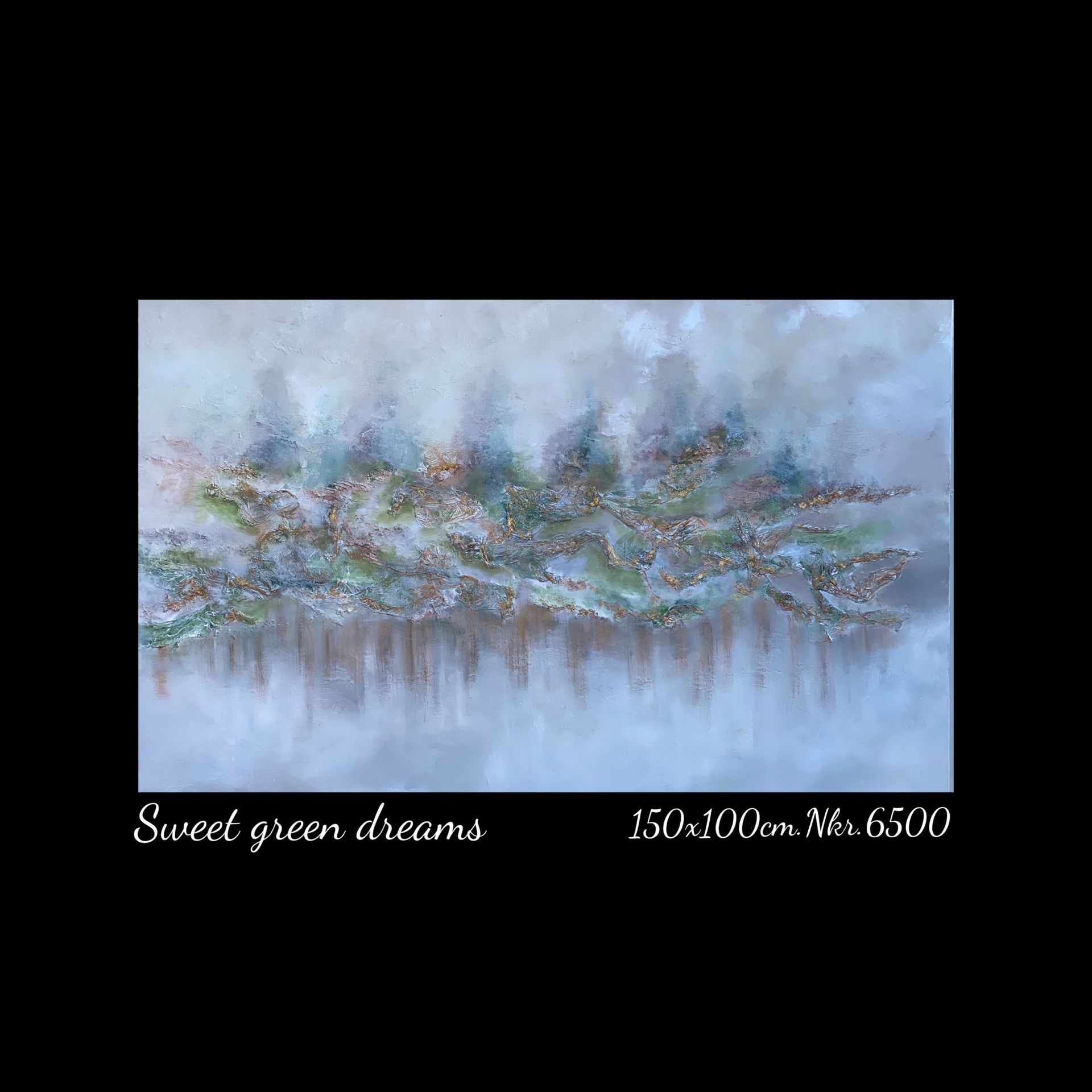 It is a painting of a forest with trees in the background.