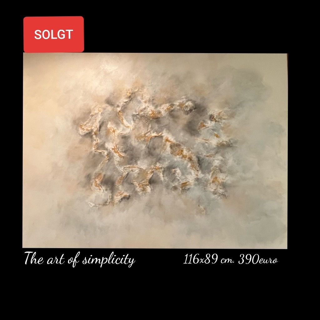 A painting with a red sign that says soldt on it