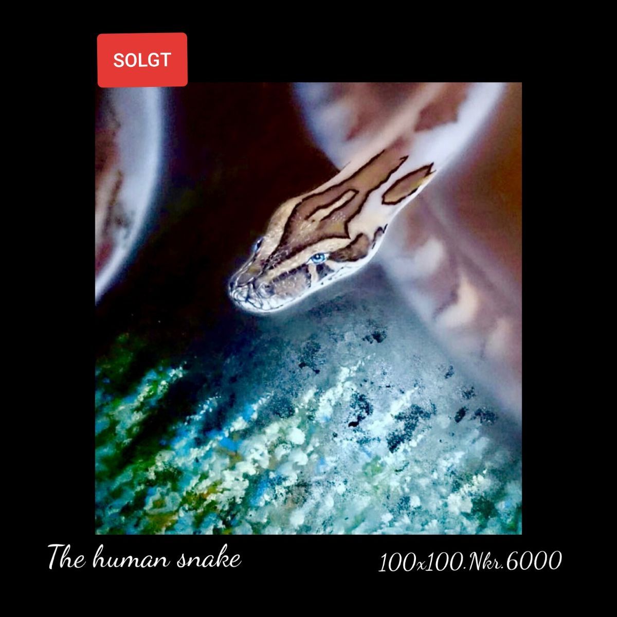 A painting of a human snake is for sale