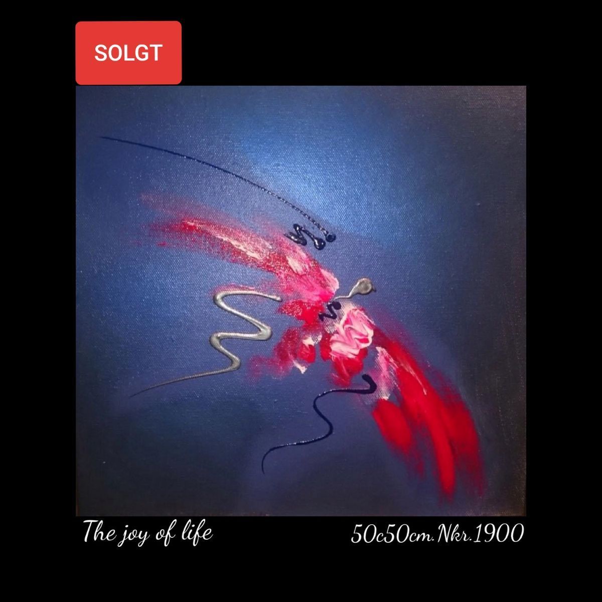 A painting of a red butterfly with the words the joy of life below it