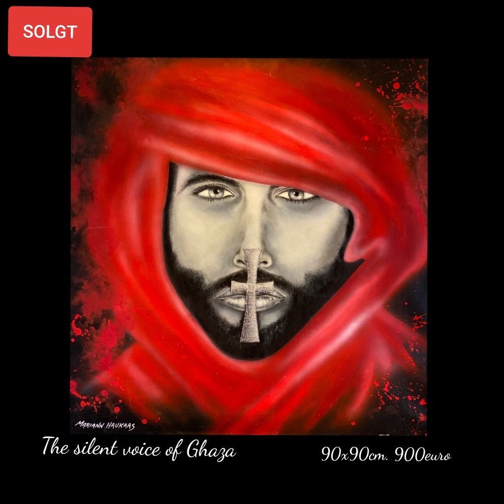 A painting of a man with a cross in his mouth