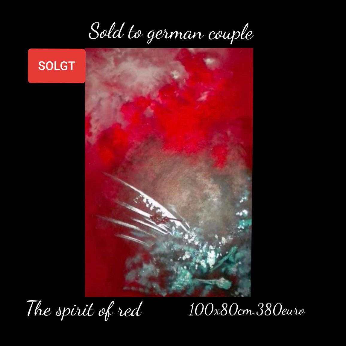 A picture of a painting that is being sold to a german couple.